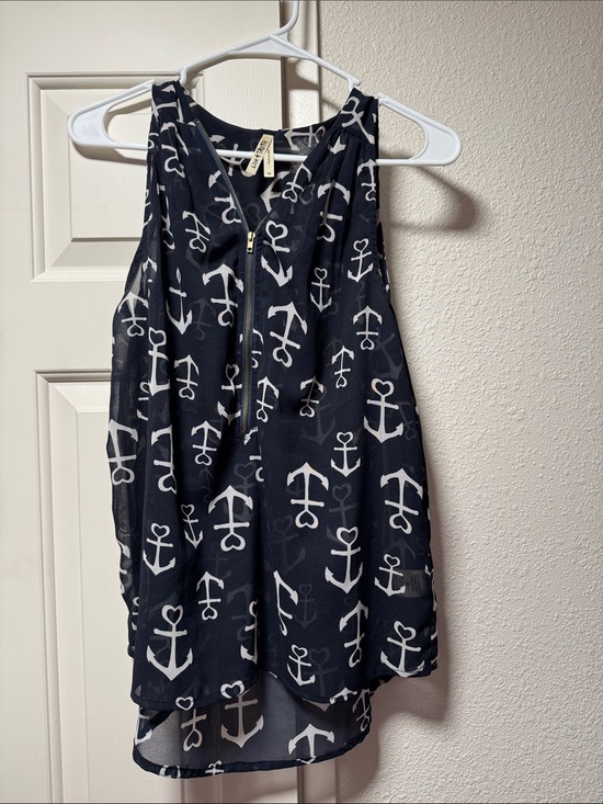 Live 4 Truth Tops - Live 4 Truth Navy Anchor Print Sleeveless Zip-Front Camisole